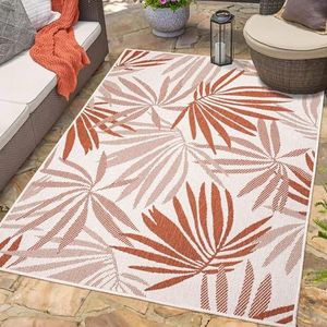 carpet city Indoor en outdoor tapijt rood, crème - omkeerbaar tapijt - 200x290 cm - bloemenpatroon - weerbestendig voor balkon terras - moderne tapijten voor binnen woonkamer keuken