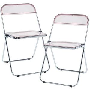 [en.casa] Klapstoel Pornainen transparante stoel set van 2 eetkamerstoel met rugleuning opvouwbare campingstoel 74x46x47 cm roze