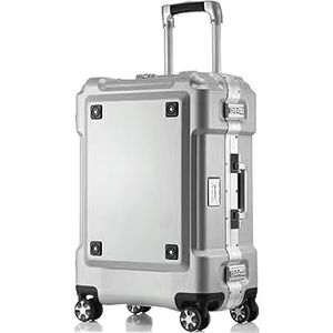 Trolleykoffer Reiskoffer Handbagage Van Harde Schaal Met Aluminium Frame, Geen Koffer Met Ritssluiting, TSA-cijferslot Lichtgewicht Koffer (Color : Blue,Silver, Size : 24in)