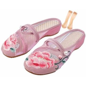 Chinese Mesh Slippers Voor Vrouwen, Floral Jacquard Mesh Chinese Sandaal Slippers Ademend Met Sokken (Color : Pink, Size : 38 EU)
