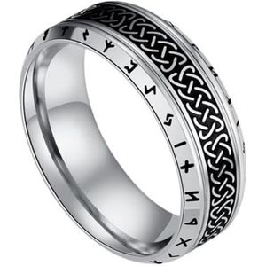 Viking Celtic Knot Rune Band Ring Voor Mannen Vrouwen - Noorse Vintage RVS Keltische Ring - Handgemaakte Metalen Middeleeuwse Ierse Knoop Trouwring Sieraden (Color : Silver, Size : 12)
