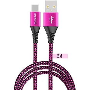 USB Type C-kabel 5A/3A Ultrasnel opladen USB-C opladen Nylon gevlochten kabel Aluminium behuizing Compatibel met Huawei P30/P20, Xiaomi Note 9 8 S8 Plus, LG V30 V20 G6, Samsung S10 S9 enz. (Rood+2M)