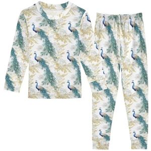 LI ZHI XIN Paj-set voor kinderen, katoen, jongens, meisjes, nachtkleding, set met lange mouwen, 2-delige huiskleding, nachtkleding voor 1-8 jaar, mooi pauwpatroon, Meerkleurig, 4 jaar