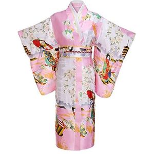 HZSLING Japanse traditionele kimono voor dames met OBI-riem, zijden badjas, Yukata, anime, cosplay, kostuum, roze, one size
