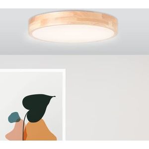 Lightbox LED plafondlamp met houten frame & geheugenfunctie & CCT (3000K - 4500K) - Ø 34 cm - plafondlamp in landelijke stijl - IP44 - voor de badkamer - gemaakt van hout/kunststof/metaal