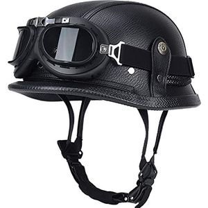 Motorhelm, ECE-gecertificeerde Duitse halfgelaatsveiligheidshelm Pilot Scooter Cruiserhelm D, XXL = 61-62 cm(H,XXL=6162CM)