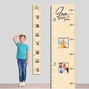 GADNIA Houten groeimeter voor kinderen met fotolijsten, jongens en meisjes, hoogte groeigrafiek voor muur, meettabel | kinderslaapkamer, speelkamer, kinderkamer decoratie, kinderkamer wanddecoratie