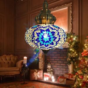 (12 kleuren) Opknoping Plafond Mozaïek Lamp Licht Kroonluchter, Turkse Marokkaanse Tegenhangers, Multicolor Decoratieve kleurrijke glazen bol armaturen woonkamer slaapkamer,Blauw
