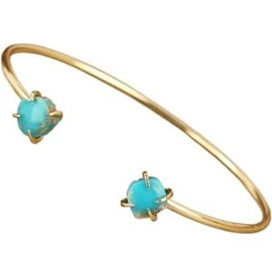 Dames Boheemse gouden manchetarmband armband met 2 edelstenen - Citrien en Rose Crystal - Statement Sieraden Cadeau for tienermeisjes (Color : Turquoise)