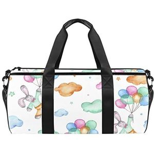 Leuke konijntje op ballonnen reizen duffle tas sport bagage met rugzak draagtas gymtas voor mannen en vrouwen, Schattig konijntje op ballonnen, 45 x 23 x 23 cm / 17.7 x 9 x 9 inch