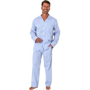 Normann Herenpyjama met lange mouwen, geweven pyjama met knopen - ook in grote maten, lichtblauw, 54