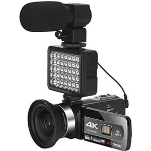 Vlogcamera, 4K digitale vlog camera camcorder met microfoon videocamera vlogging camcorder 4 8MP for vlog -opname met wifi(128GB SD Card,AF6-Mic-Lens-Light)