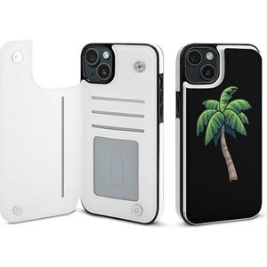 Tropische palmboom, fliphoesje, telefoonhoesje compatibel voor iPhone 15 Plus, schattig portemonneehoesje, telefoonhoesje met kaarthouder