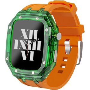 OFWAX Transparante horlogekast rubberen band, voor Apple Watch 44 mm 45 mm, doorzichtige horlogebehuizing bezel sport ademende band mod kit, voor Iwatch Series 9/8/7/6/5/4/SE vervanging, 45MM, agaat