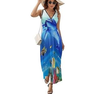 D-olphin Kiss casual maxi-jurk voor dames V-hals zomerjurk mouwloze strandjurk XL