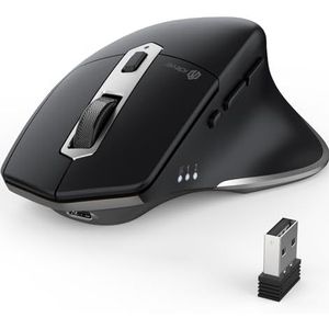 iClever Draadloze Bluetooth-muis, oplaadbare draadloze bluetooth-muis, ergonomische muis draadloos voor laptop PC computer, Mac OS, Android, Windows, zilver en zwart