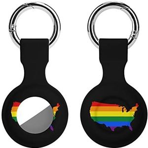 Gay Pride LGBT Vlag Kaart van Amerika Regenboog Siliconen Case voor Airtags Met Sleutelhanger Beschermhoes Airtag Finder Accessoires Houder