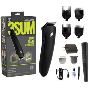 Skull Shaver Baby Beast Trimmer 3SUM - Verzorgingsset voor Mannen - Met Drie Mesopzetstukken en Compact Ontwerp - Draadloos Gebruik, Inclusief Vier Opzetkammen