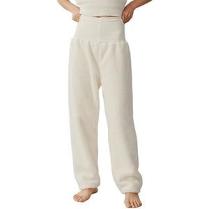 MLSHWUG Dames Winter Koraal Fleece Hoge Taille Warme Pyjamabroek Lounge Rechte Pijp Slaapkleding,Wit,L