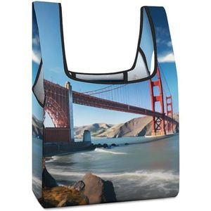 San Francisco Golden Gate Bridge herbruikbare boodschappentassen opvouwbare boodschappentassen grote opvouwbare draagtas met lange handgrepen