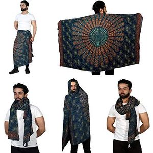 SARJANA HANDICRAFTS Mannen Vrouwen Rayon Mandala Sarong Sjaal Sjaal Cover Up Badmode Wrap Jurk Bikini Unisex Gypsy Strandlaken, Groen, one size