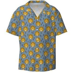Leeuw leeuwenhoofd leeuw kinderen blauwe print heren button down shirt korte mouw casual shirt voor mannen zomer business casual overhemd, Zwart, XL