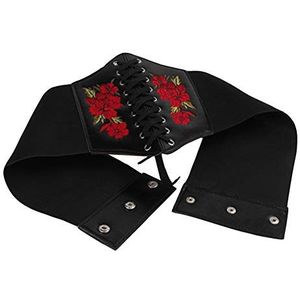 Onsinic Womens Lace Up Elastische Brede Korset Riem Stretch Trainer Korset Rose Bloemen Geborduurde Taille Riem