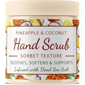 CalmGrace Exfoliërende handscrub met Dode Zeezout & Ananas-kokosgeur | Handscrub Exfoliator Sorbet Textuur | 300g | Versterkt met Avocado-olie & Vitamine E, C