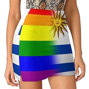 LGBT Pride Uruguay Vlag Dames Skorts Hoge Taille Tennisrok Gelaagde Korte Mini Rok Culottes Skorts Met Zakken L