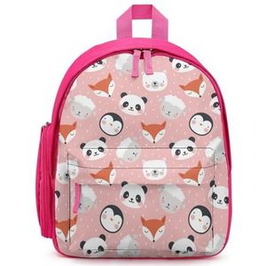 Panda Bear Fox schapen en pinguïn rugzak bedrukte laptop rugzak schoudertas casual reizen dagrugzak voor mannen vrouwen roze stijl