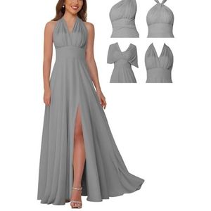 Infinity bruidsmeisjesjurken voor dames, lange chiffon converteerbare formele avondjurk, Grijs, 34
