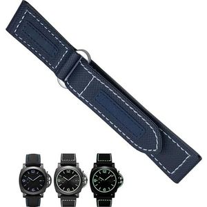 dayeer 24mm nylon stof canvas lederen horlogeband voor Panerai Luminor PAM01118 441 zwart blauwe band vervangende armband accessoires (Color : Blue White Silver, Size : 24mm)