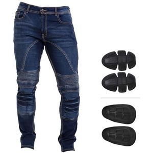 Juicy Trendz Motorjeans voor heren, motorrijbroek, stretch denim bikerjeans met uitneembare pads, kniebeschermers en heupbeschermers, veiligheidsjeans voor heren, Mid-blauw, 38W / 32L