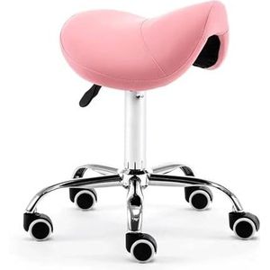 JAVPTAV Zadelkruk Stoel w/Wielen Hydraulische Lederen Zadelkruk Rolling Stoel Comfortabele 19""-23"" Hoog voor Kliniek Tandarts Spa Massage Salons Studio (Roze)