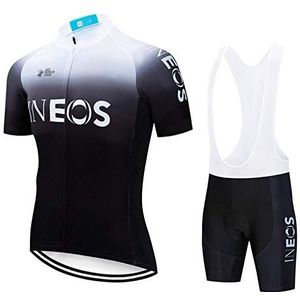 Zomerfietspak voor heren, korte mouwen, fietskledingset met jersey en gel gevoerde shorts voor comfortabele, sneldrogende sportkleding (Wit zwart 2, L)