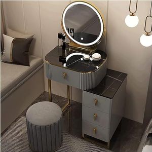 Vanity Desk, verlichte spiegel, make-uptafelset met ruime opbergladen, make-uptafel, gedempte kruk, luxe kaptafel