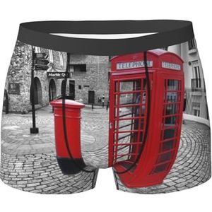 ZJYAGZX Londen Rode Telefooncabine Print Heren Boxer Slips Trunks Ondergoed Vochtafvoerende Mannen Ondergoed Ademend, Zwart, XL