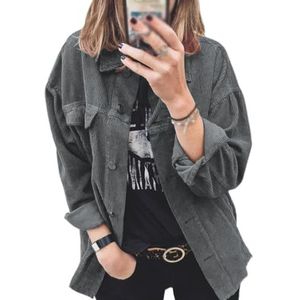 HHuiXinXue Vest voor vrouwen vintage mode corduroy jas shirts met knoopsluiting Unicoloured (grijs, XL), Grijs, XL