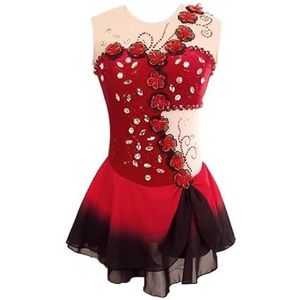 Nnnydjy Wedstrijdjurk voor kunstschaatsen voor meisjes Zwart met rode halo kleuring Mouwloos schaatskostuum voor dames Turnpakje voor ritmische gymnastiek voor dames Applicatie,Rood,11_13Years