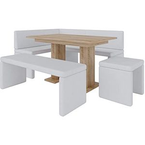 Akiko Hoekbank met tafel en banken - Hoekbankgroep voor uw eetkamer, keuken modern, zithoek, eethoek. Perfect voor keuken, kantoor en receptie. Solide afwerking (Soft 17, 142x196 links)