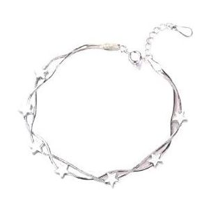 Armbanden, zilveren armband vierkante doos ster dubbele ketting verstelbare armband enkelbandje for vrouwen Pulseira