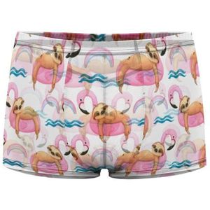 Aquarel Luiaard op Flamingo Float Heren Boxer Slips Sexy Shorts Mesh Boxers Ondergoed Ademend Onderbroek Thong