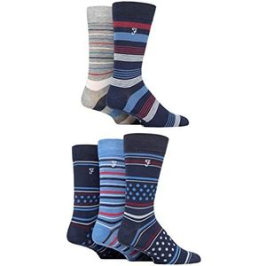 Farah Heren Plain, Strepen en Patroon Elke dag Bamboe Sokken Pack 5, strepen en stippen marine/blauw, 39/45 EU