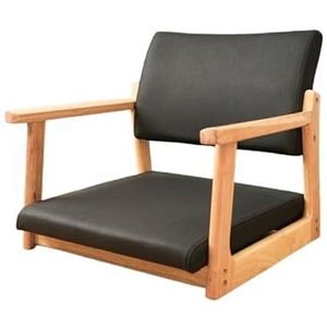 FZDZ Japanse massief houten tatami-stoel zonder poten met armleuningen rugleuning vloerstoel comfortabel kussen lage kruk geschikt voor raam, kantoor, thuis (M)