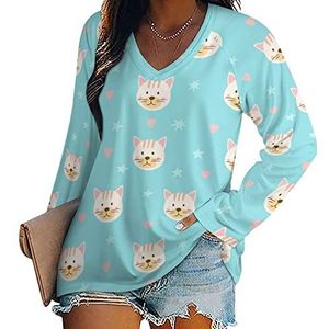 Kat gezichten en sterren nieuwigheid vrouwen blouse tops V-hals tuniek t-shirt voor legging lange mouw casual trui