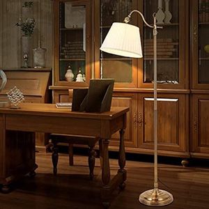 ACMHNC Staande lamp voor de woonkamer, vintage, dimbaar, met afstandsbediening, klassieke 12 W, E27 woonkamerlamp met stoffen lampenkap, nostalgische bronzen staande lamp voor slaapkamer, werkkamer