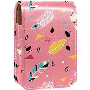 Roze Boho Veer Hippie Lip Gloss Houder Lipstick Case Draagbare Make-up Tas Reizen Lipstick Organizer Case met Spiegel Mini Lipstick Opbergdoos voor Vrouwen