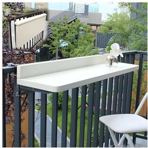 Aluminium wandgemonteerde tafel, balkontafel buiten, multifunctionele hangtafel met aluminium reling, verstelbare terrastafel for terras-, tuin- en veranda-klaptafel(White,80 * 39cm/31.5 * 15.4in)