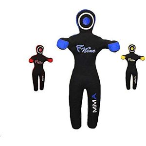 FNine MMA Grappling Dummy, for Judo, Wrestling, Brazilian Jiu Jitsu, Submission and Throwing UNFILLED Canvas Bag (Black and Blue, 70"")
