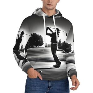 GUOLGP Zwart En Wit Golfs Print Mannen Hooded Pullover Mode Zachte Comfortabele Voor Winter Casual Dagelijkse Slijtage, Zwart, XS